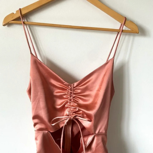 Zara Satin Cut Out Draped Ruched Mini Dress Peach Pink Sz S - Picture 6 of 11